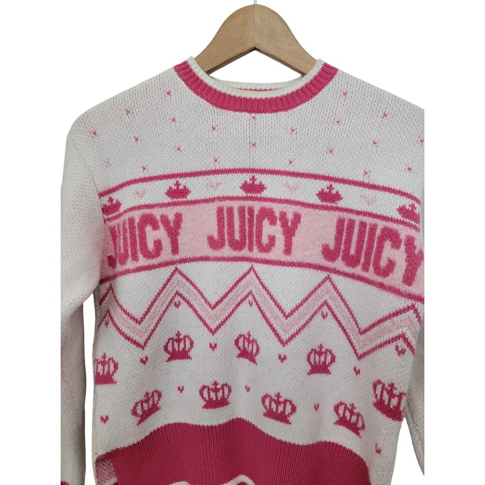 Juicy Couture JUICY Pink & White Acrylic Knit Crewneck Sweater Sz XS - Picture 5 of 8